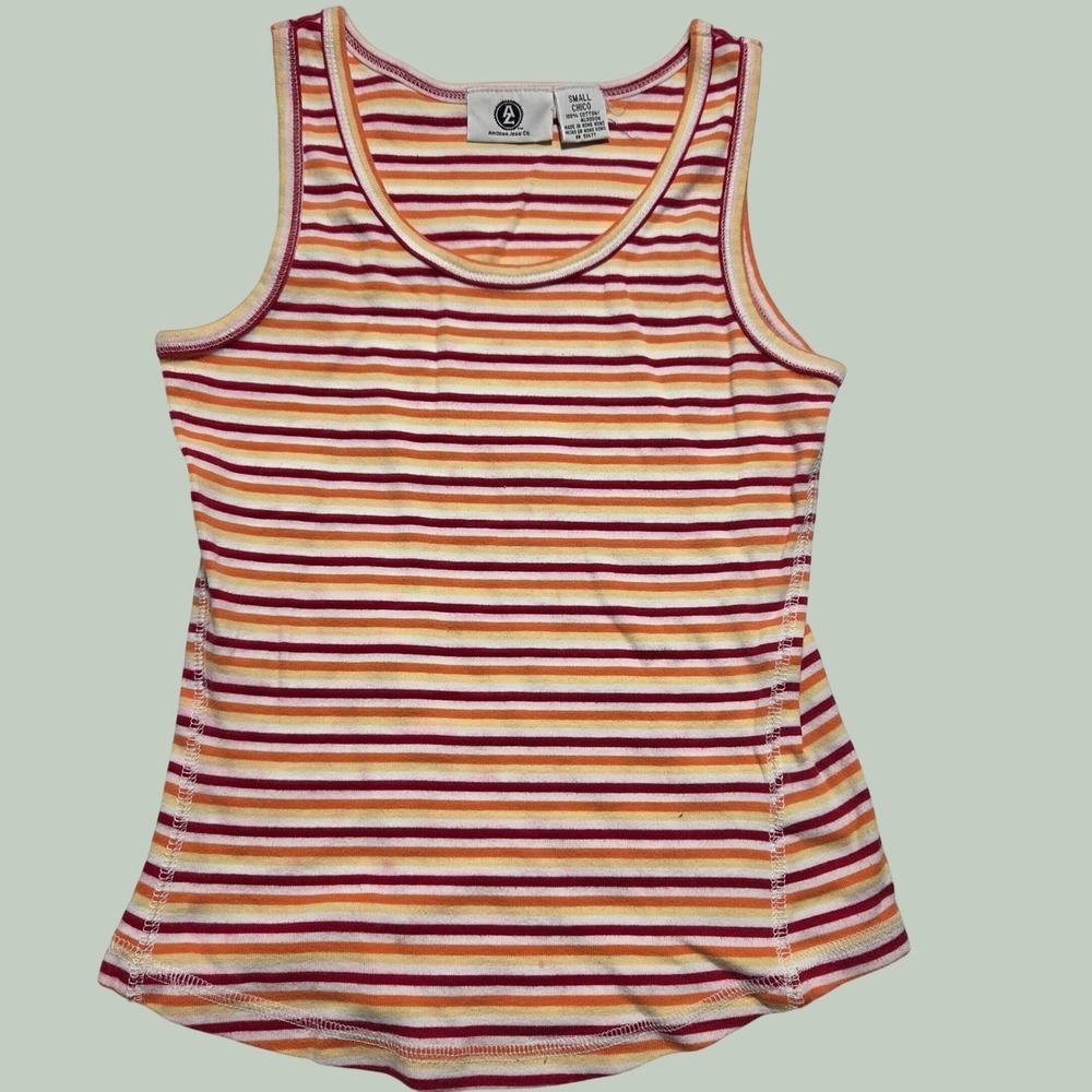 Arizona Jean Co Striped Tank Top Small Red Orange Yellow Cotton Sleeveless Shirt